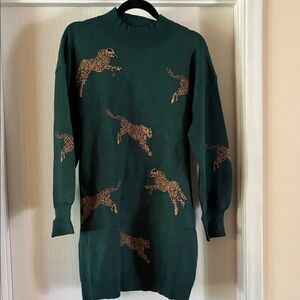 Entro Forest Green Ribbed Mini Sweater Dress, small, NWT